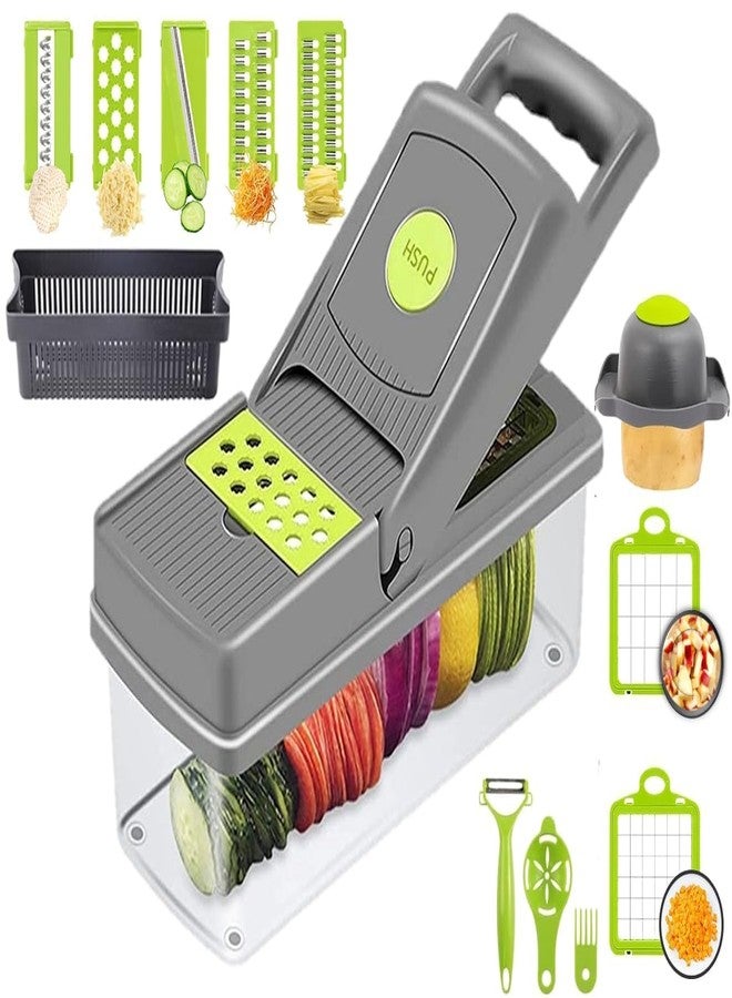 Kiwilon 14in1 Vegetable Cutter for Kitchen I Veggie Chopper I Potato Slicer I Onion Dicer with Container and Easy Push to Clean Button - Image 1